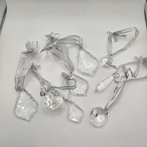 8 Crystal Ornament Set with Silver Ribbons